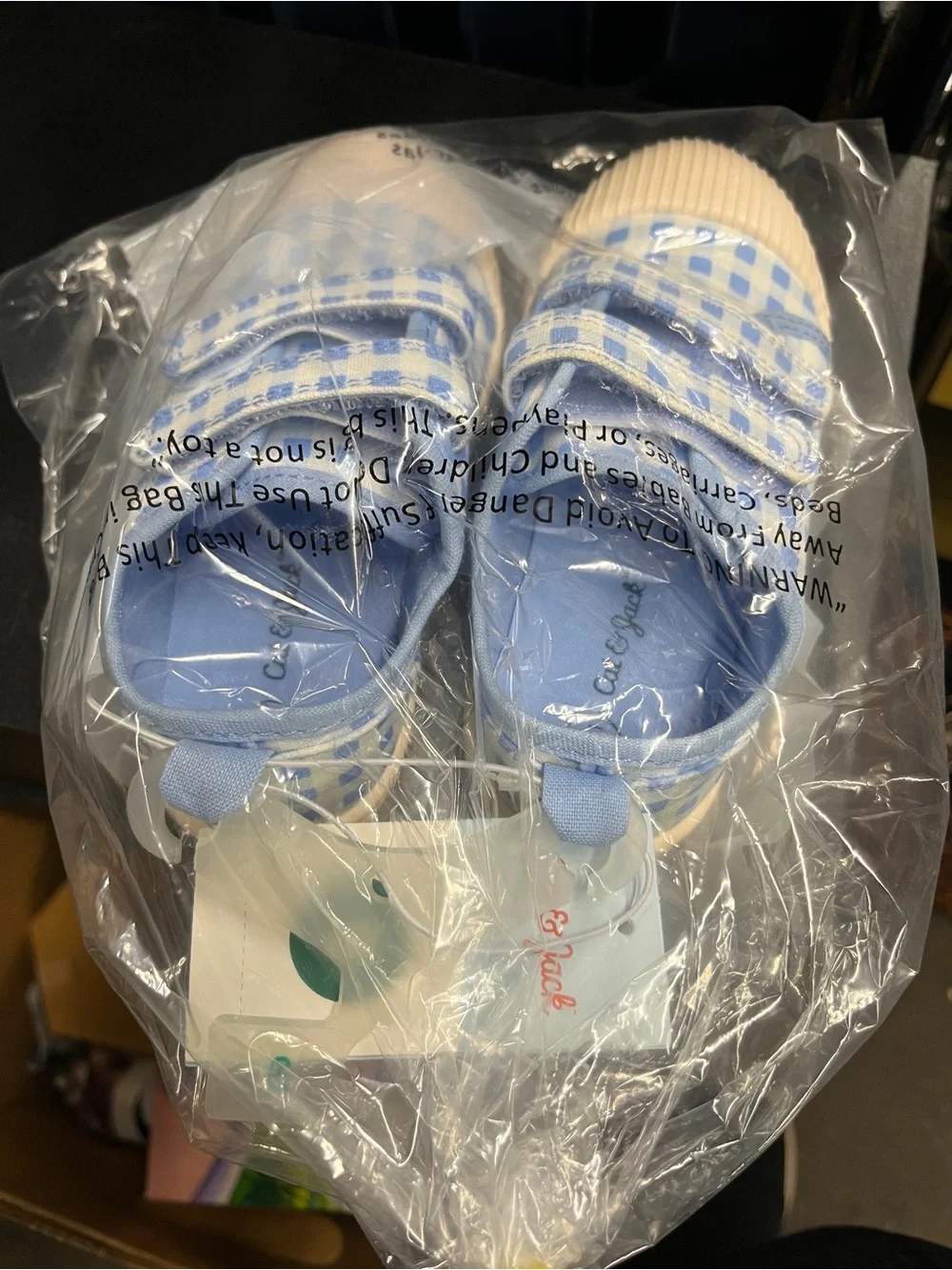 Cat & Jack Baby/Toddler Blue Gingham Velcro Sneakers Size 9 NWT